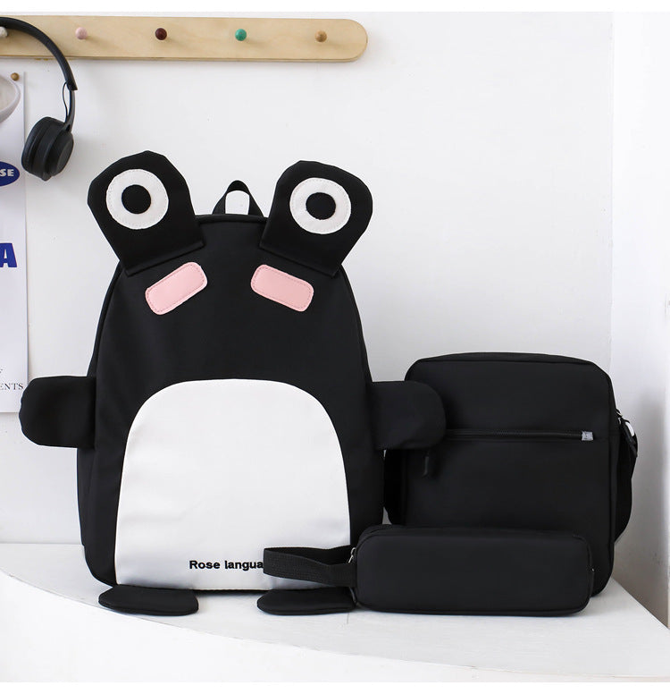 Sac à Dos Scolaires Enfant 3 en 1 Motif Grenouille Rose Language Style Dos Kawaii Noir SACKDS32N - طقم حقائب مدرسية للأطفال 3 في 1 بتصميم الضفدع