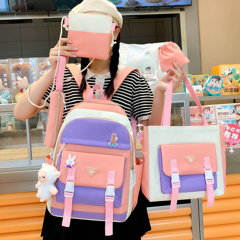 Ensemble de sacs d’école Kawai pour adolescents 5Pcs Guiyu V1 Rose – محفظة 5 قطع كاواي وردي