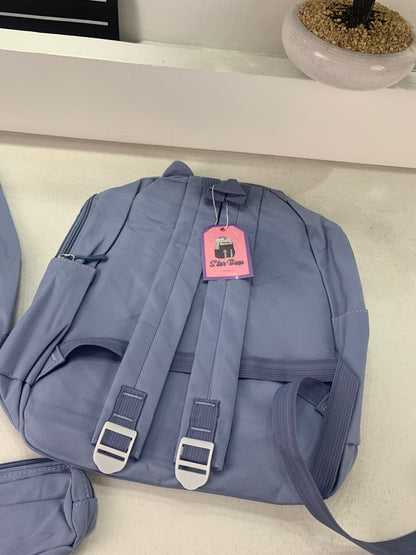 Ensemble de Sacs Snorlax 3Pcs Design Kawaii Bleu – حقيبة مدرسية 3 قطع لون أزرق